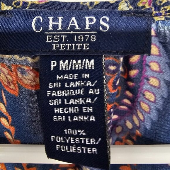 Chaps Blouse Blue Paisley Boho Cottage Peasant Casual Festival PM - Picture 10 of 12